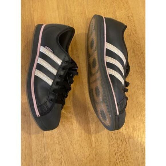 ADIDAS Womens Sz 9.5  Black Gold Stripes pink trim Cloudfoam Low Top Sneakers - Picture 3 of 10